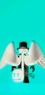 Stylish avatar with white wings on teal background.