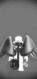 Minimalist grayscale angelic wings wallpaper.