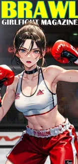 Animated female boxer with red gloves in a boxing ring.