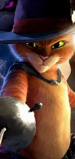 Animated cat hero with sword in adventurous scene.