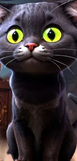 Charming animated cat with big eyes on mobile wallpaper