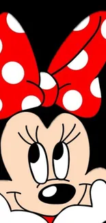 Character with a red polka dot bow on a black background mobile wallpaper.