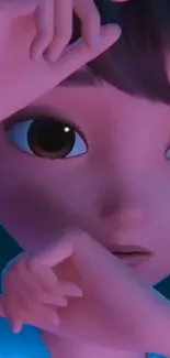 Close-up of vibrant animated character with expressive eyes.