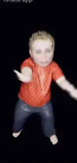 Animated character in a red shirt dances on a black background.