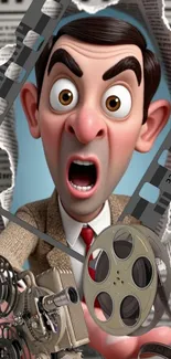 Surprised animated character with film strip.