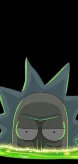 Animated character with spiky hair in neon green liquid on black background.