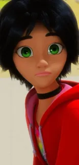 Vibrant animated character wearing a red hoodie.