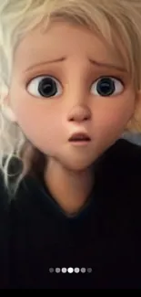 Animated character with surprised expression on phone wallpaper.