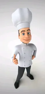 Animated chef character in white uniform giving a thumbs up.