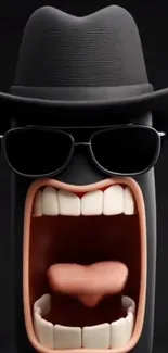 Animated emoji with sunglasses and hat, wide open mouth.