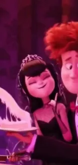 Animated couple enjoying a celebration moment.