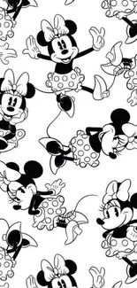 Monochrome animated mouse characters wallpaper pattern.