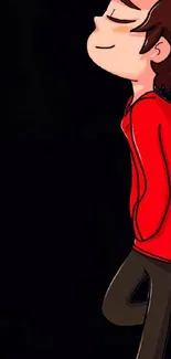 Animated character in red hoodie on black background wallpaper.