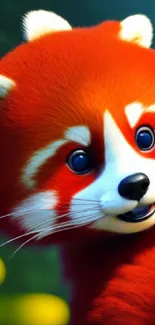 Vibrant animated red panda with cute expression in forest setting.