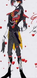 Anime rocker character with red hearts and vibrant style.