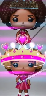 Two animated figures with crowns and pink glow.