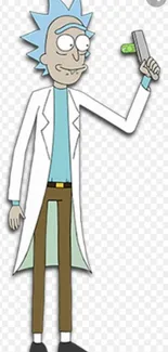 Cartoon scientist character with a portal gun on white background.