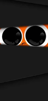 Cartoon character peeking through black layers with big orange eyes.