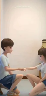 Animated couple sharing a sweet moment in a cozy room.