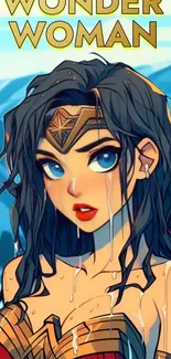 Vibrant animated Wonder Woman wallpaper for mobile phone.