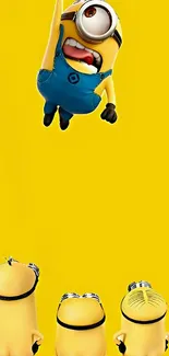 Animated yellow characters on vibrant wallpaper with blue accents.