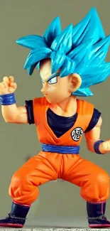 Anime character in blue hair and orange outfit action figure wallpaper.