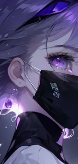 Anime girl with purple hair and mask, aesthetic art.