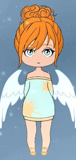 Anime angel character with blue background and orange hair.