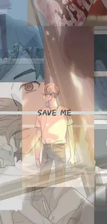 Anime wallpaper with 'Save Me' text, depicting a thoughtful character.