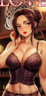 Stylish anime bartender with dark hair in an elegant pose.