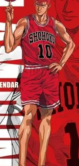 Anime basketball character in red outfit on a vibrant wallpaper.