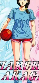 Anime character with basketball in vibrant colors.