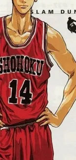 Anime character in red basketball jersey wallpaper.