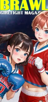 Anime wallpaper featuring two female boxers in vibrant colors.