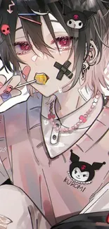 Anime boy with punk style and lollipop.