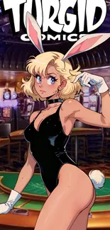 Anime bunny girl in casino setting wallpaper.