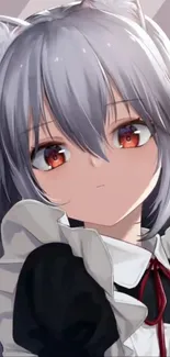 Anime cat girl with silver hair and red eyes