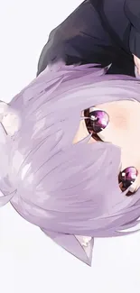 Anime girl with purple hair and cat ears on a white background.