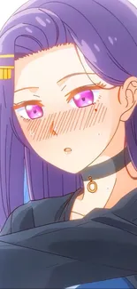 Anime girl with purple hair and blush.