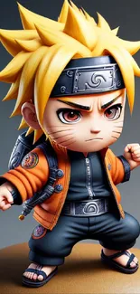 Chibi-style anime character with orange outfit and spiky blonde hair.