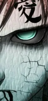 Anime character close-up with intense gaze and detailed textures.