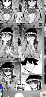 Anime collage wallpaper featuring expressive characters in black and white.