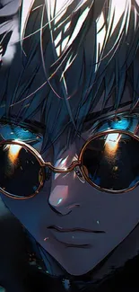 Anime character with blue eyes and sunglasses in stylish wallpaper.