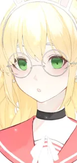 Anime girl with blonde hair, sailor outfit, and glasses in digital art style.