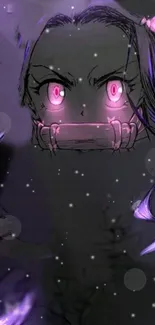 Dark anime character wallpaper with purple hues.