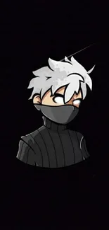 Anime character with white hair and mask on black background.