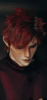 Anime character with red hair in dark theme wallpaper.