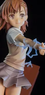 Anime figure with electric effects in dynamic pose on dark background.