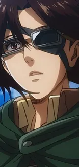 Anime character with eyepatch in a vibrant sky setting.