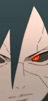 Anime character with striking red eyes, close-up view.